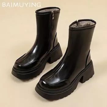 Женские ботильоны на платформе, высокие каблуки, кожаные туфли, женская мода 2025 года, зимние дизайнерские брендовые удобные теплые панк-байкерские ботинки Femme 35