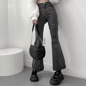 Женские брюки-клеш Love Metal Grey Jenas с высокой талией, новинка 2022 года, винтажная милая повседневная женская одежда 2000-х годов Y2K, женская одежда XS серый