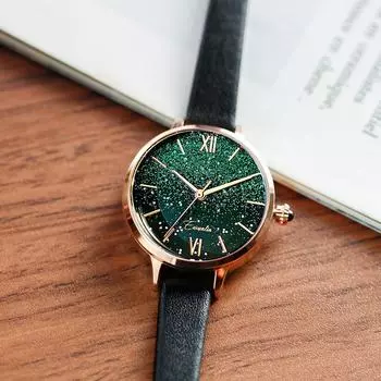 Женские часы Gradient Starry French Light Luxury Niche Watch Feminine Small Green Watch Simple Belt Womens Watch