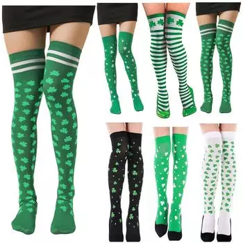 Женские чулки Irish Day St. Чулки Патрика. Зеленые чулки с принтом поверх гольфов. One Size чёрный