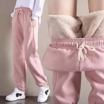 Женские флисовые толстые теплые брюки Lady Loose Plus Velvet Sport Sweatpants Женские тренировочные брюки Осень Зима