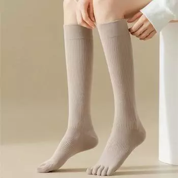 Женские гольфы с высоким носком, мягкие, дышащие, удобные, однотонные, милые, длинные носки для женщин One Size чёрный