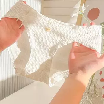 Женские хлопковые трусы со средней посадкой, прозрачная отделка с цветочным декором, трусики с полным покрытием, эластичная резинка на талии, дышащее нижнее белье M белый
