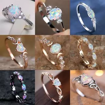 Женские кольца с опалом Temu от Jiuqin Jewelry — популярные европейские и американские дизайны No.9 медный