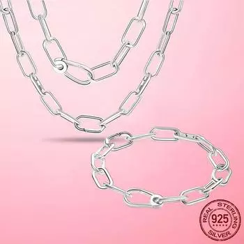 Женские комплекты ювелирных изделий из стерлингового серебра 925 пробы, ожерелье с застежкой Shape Me, звено цепи и браслет для женщин, ювелирные изделия из серебра 925 пробы серебряный
