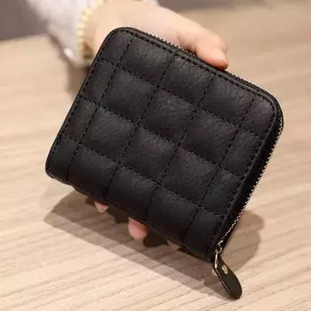 Женские короткие кошельки из искусственной кожи, женские клетчатые кошельки, кошелек из нубука с держателем для карт, маленький кошелек на молнии с портмоне для женщин чёрный