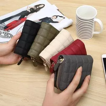 Женские короткие кошельки из искусственной кожи, женский кошелек, клетчатый кошелек, модный маленький женский кошелек на молнии с кошельком красный