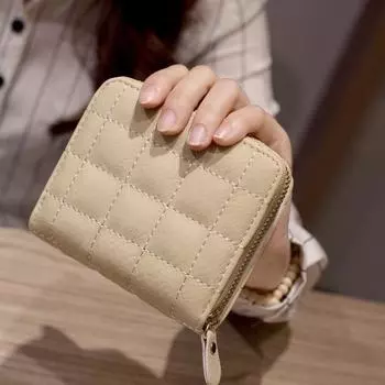 Женские короткие кошельки из искусственной кожи, женские клетчатые кошельки, однотонный кошелек с держателем для карт, студенческий маленький женский кошелек на молнии, кошелек для монет красный