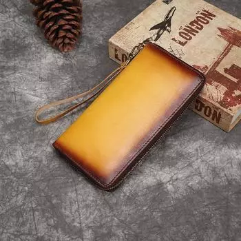 Женские кошельки на молнии из натуральной кожи, винтажный дизайн, сумки, женский классический кошелек с держателем для карт, кошелек 20*10*2.5cm жёлтый