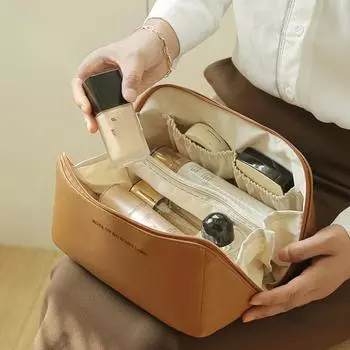 Женские косметички, элегантная косметичка из искусственной кожи, дорожный органайзер для туалетных принадлежностей, сумка для хранения, корейская ручная сумка для макияжа