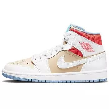 Женские кроссовки Air Jordan 1 Mid SE Sesame коричнево-белые Flash-Crimson CZ0774-200 36