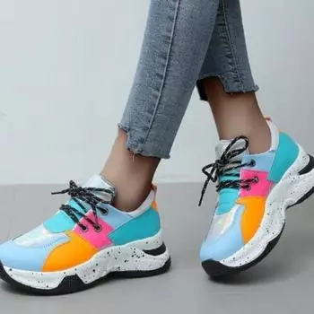 Женские кроссовки больших размеров на платформе разных цветов, стильные легкие кроссовки со шнуровкой спереди 35