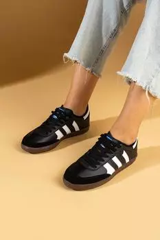 Женские кроссовки Comfort Sole с 3 полосками на шнуровке 001-1009-BlackWhite