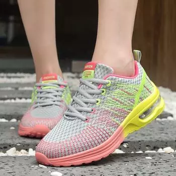 Женские кроссовки Cross-Border Mesh Air Cushion с большой посадкой – летние повседневные, дышащие, амортизирующие, беговые спортивные кроссовки с плоской подошвой 41 серый/зелёный