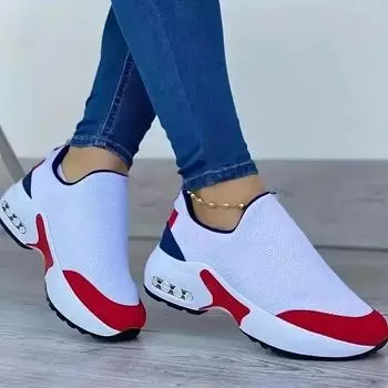 Женские кроссовки однотонные модные на платформе дышащие вулканизированные для ходьбы бега теннисные туфли на шнуровке повседневные сетчатые спортивные туфли на танкетке 35 белый