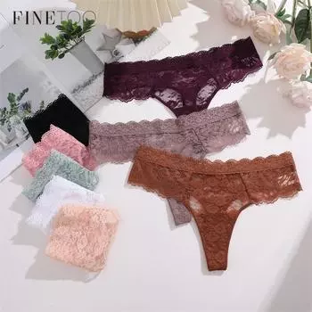 Женские кружевные стринги FINETOO, сексуальные, с цветочным принтом и низкой талией, с Т-образной спинкой, женские трусики-бикини, нижнее белье, размеры S-XL S белый