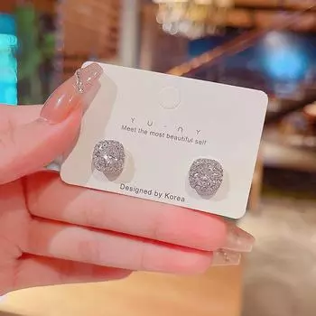 «Женские квадратные серьги Super Flash Zircon — классическая холодная игла из серебра 925 пробы» E2974 серебряный