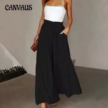 Женские летние брюки Simple Design Sense of Wide Legs, новые повседневные брюки с высокой талией и микро-эластичным узором 1XL чёрный
