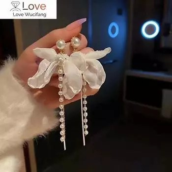 Женские летние кружевные серьги с бантом и жемчугом, модные простые женские украшения, изысканные модные серьги-гвоздики