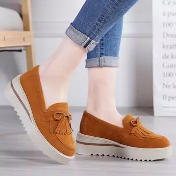 Женские туфли-лоферы на платформе Slip on Casual Elegant Suede Shoes Height Increase Large Size 35