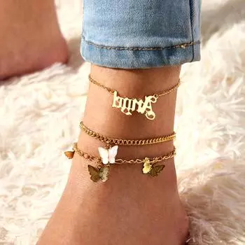 Женские модные ножные браслеты Boho Butterfly Beach Infinity Charm Браслет на щиколотке из бисера 4pcs золотистый