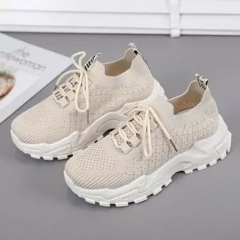 Женские модные повседневные туфли Cross-Border Dad Shoes — дышащие, тканые, на шнуровке 39 хаки