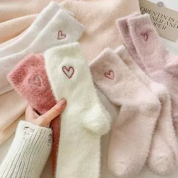 Женские носки из кроличьей шерсти с двойной иглой, зимние утолщенные, теплые, до середины икры, супертолстые, кашемировые, женские зимние носки из кроличьей шерсти One size белый