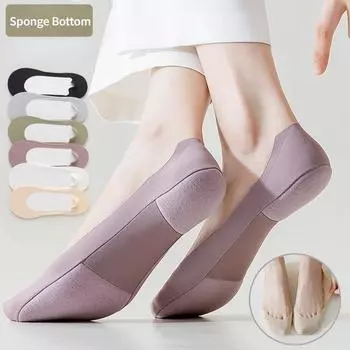 Женские носки-лодочки Ice Silk с утолщенной подошвой из губки, ударопрочные, нескользящие, силиконовые, удобные, невидимые носки One size золотой