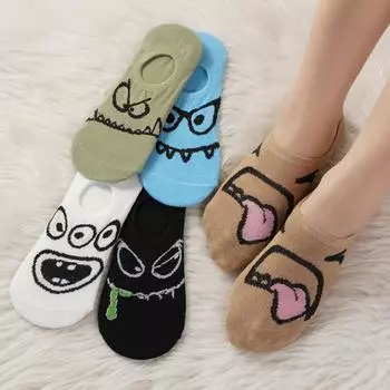 Женские носки-лодочки с рисунком из мультфильмов, летние, тонкие, силиконовые, нескользящие, невидимые, с мелким горлом, милые, короткие носки 1 pair белый