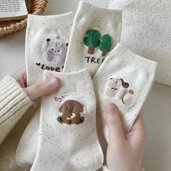 Женские носки Wind Idea Yarn с милым мультяшным маленьким животным Mori College Женские хлопковые носки Wind, средние носки-трубы average size