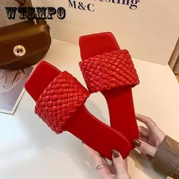 Женские пляжные тапочки, тканая обувь, пикантные офисные женские повседневные удобные летние большие тапочки на низком каблуке 35 белый