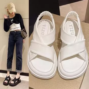 Женские повседневные спортивные сандалии 2024 года, летняя новая мода, толстая подошва, увеличивающая рост, голый цвет, трендовая обувь для женщин 35 чёрный