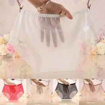 Женские прозрачные сетчатые трусы, прозрачные трусики из ледяного шелка, прозрачные трусики без следов, дышащие L белый