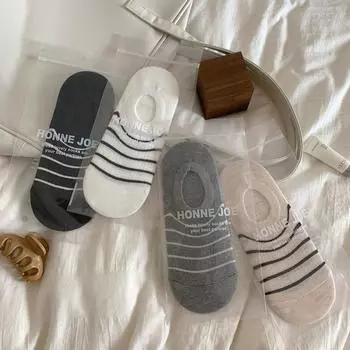 Женские японские хлопковые полосатые нескользящие короткие невидимые носки One Size хаки