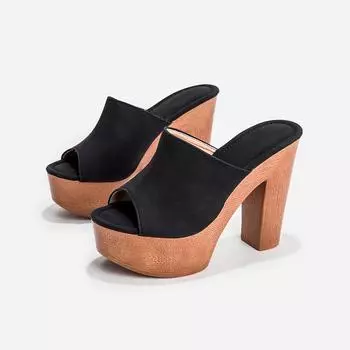 Женские сандалии Туфли на платформе Каблук Slingback Peep Toe Тапочки Sandalias Mujer Ladies Новые деревянные массивные туфли на очень высоком каблуке 36 чёрный