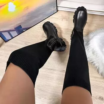 Женские сапоги, новые вязаные женские туфли, женские теплые сексуальные гольфы с длинным рукавом на молнии, модные зимние сапоги 36 белый