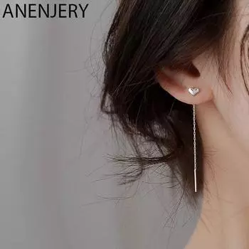 Женские серьги ANENJERY в форме сердца, длинные висячие серьги с кисточками, изящные вечерние ювелирные изделия, оптовая продажа
