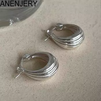 Женские серьги-кольца ANENJERY с простым узором, изысканные ювелирные изделия золотого, серебряного цвета с геометрическим рисунком, подарок для вечеринки золотой