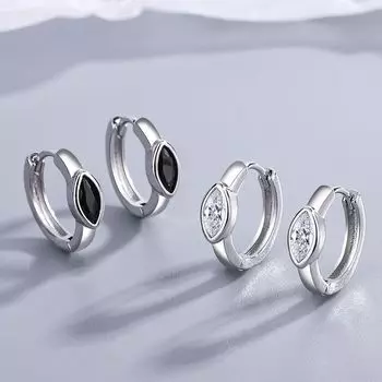 Женские серьги-кольца из стерлингового серебра 925 пробы с кристаллами, простые корейские черные/белые серьги с камнями, ювелирные изделия для свадебной вечеринки, подарок Jkfd чёрный