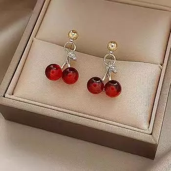 Женские серьги с красным камнем, модные серьги с цирконом