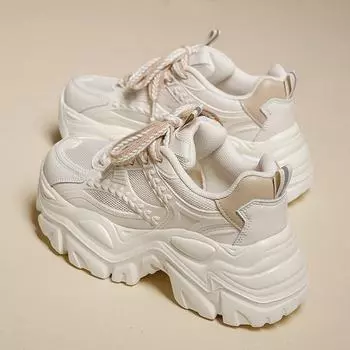 Женские сетчатые дышащие белые туфли Dad Shoes 2024 года — повседневные кроссовки с толстой подошвой, увеличивающие рост 39 хаки