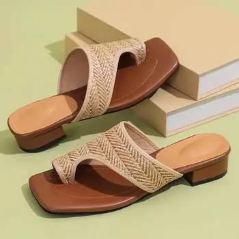 Женские шлепанцы Grass Weave Trend Женские повседневные модные тапочки Новые удобные туфли на низком каблуке Женская обувь Zapatos De Mujer 35