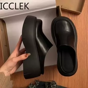 Женские шлепанцы на платформе, модные элегантные шлепанцы без шнуровки на толстой подошве, женские повседневные сандалии в уличном стиле 35