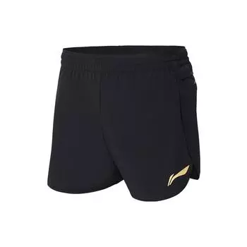 Женские шорты Li Ning Running Series с однотонным принтом логотипа, эластичным поясом, быстросохнущие, прямые, черные AKSS570-1 XL