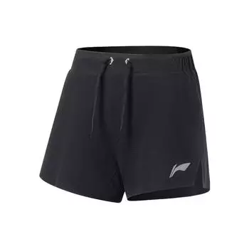 Женские шорты Li Ning Running Series с принтом логотипа, свободные, прямые, на шнуровке, черные AAPT030-4 S