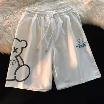 Женские шорты свободного кроя с милым принтом медведя C Harajuku Sport Running, летние спортивные штаны с высокой талией и широкими штанинами S белый
