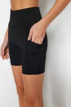 Женские спортивные колготки, модные новые сезонные черные вязаные спортивные шорты с высокой талией и карманами, колготки