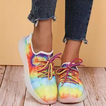 Женские спортивные кроссовки 2024 года, осенняя женская мода Tie Dye, дышащие, повседневные кроссовки на платформе из вулканизированной стали, размер плюс 43 35 розовый