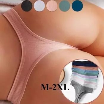 Женские стринги из хлопка с нитками, большие размеры M-2XL, хлопковые трусики, сексуальные спортивные стринги M чёрный