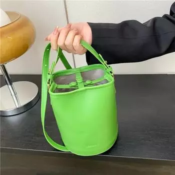 Женские сумки через плечо из искусственной кожи контрастных цветов, повседневные, однотонные, модные, с замком, типа «ведро»